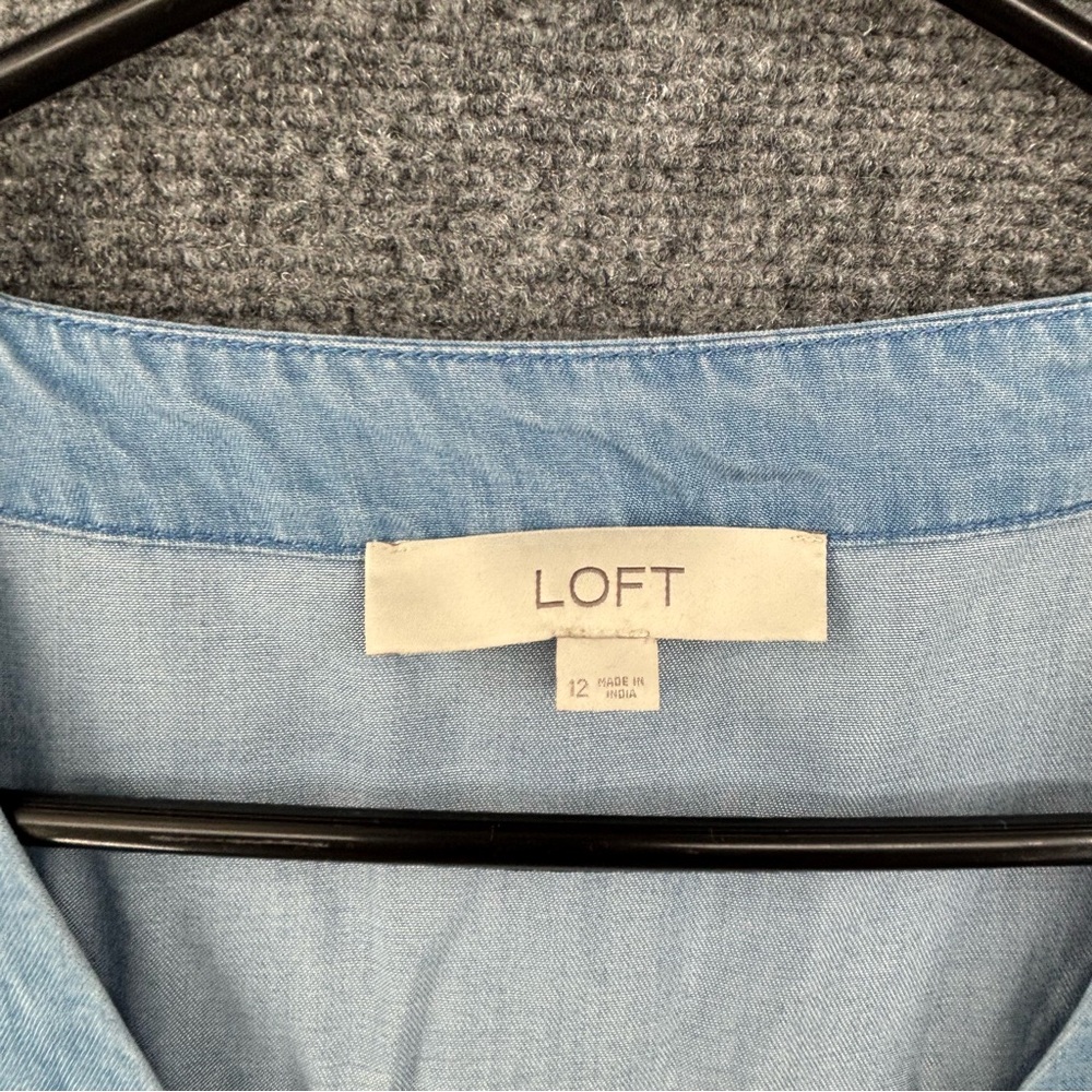 Loft Short Flutter Sleeve Chambray Wrap Dress Mid… - image 5